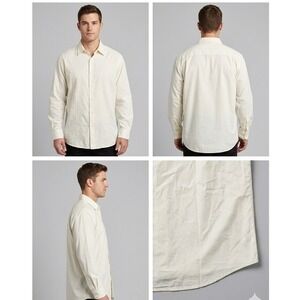 Cubavera Button-Up Shirt Mens XL Off White Cotton Long Sleeve Embroidered Panel